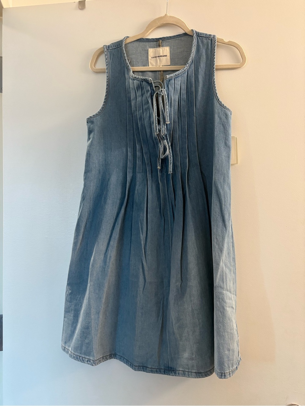 Lucky Brand Light Blue Denim Sleeveless Dress with Front Tie NWT $129 Sz XS
